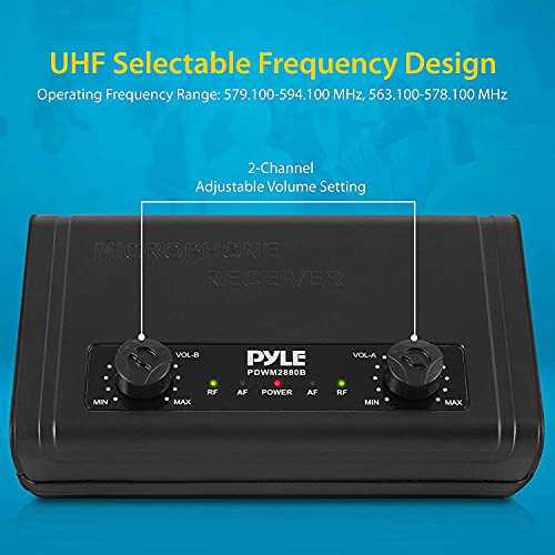 Pyle Compact Uhf Wireless Microphone System-Pro Portable Dual Channel Desktop Digital Set W/ 2 Belt-Pack Transmitter, Receiver, 2 Headset Lavalier Mics, Battery, For Home Pa (Pdwm2880B.5) #TOP1