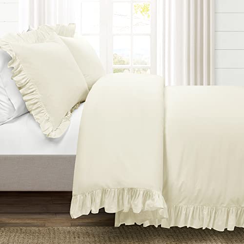 Image of Lush Decor Reyna Ruffle Cotton Duvet Cover Set 3 Piece Set King, Ivory - King Size Bedding Set - Cream Duvet King - Ruffled Bedding - Coquette Decor