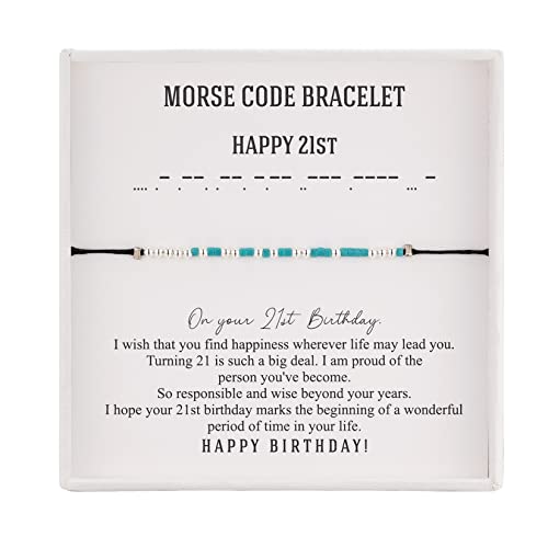 Regalos de cumpleaños número 21 para ella, pulseras de plata de ley con código morse, mensaje secreto, regalos de cumpleaños número 21, joyería para hija, nieta, hermana, regalo de amistad, azul