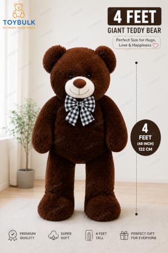Image of 4 Feet Chocolate Teddy Bear Original 20mm Dull Chocolate Fur (48 Inches) Giant Soft Plush Toy | Premium Stuffed Teddy Bear for Kids, Girls, Boys & Loved Ones | Birthday, Anniversary