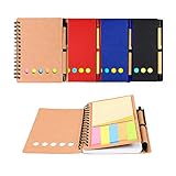 Kisdo 4 Packs Lined Spiral Notebook Kraft Paper Cover Notepad with Pen In Holder, Sticky Notes and...
