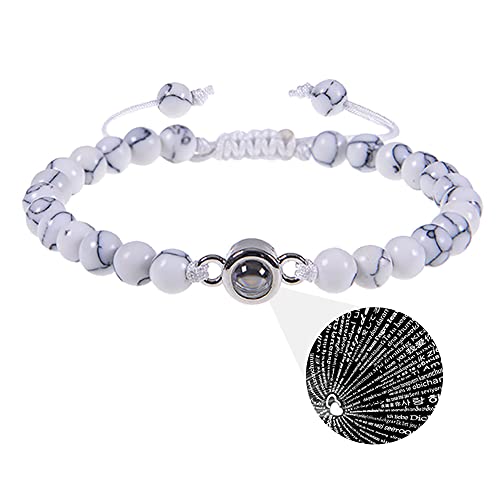 Image of Pingyongchang 2Pcs Natural Stone Bracelets 100 Languages I Love You Bracelets Graduation Gifts,Couple's Memorial Gifts for Boyfriend,Girlfriend,My Love-Black and Pink