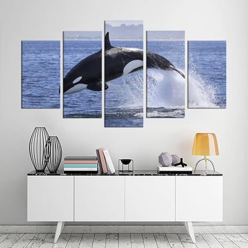 Poster Mural XXL Toile Décoration Salon Tableau Océan Requin Baleine 5 Pièces
