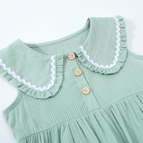 Image of HILEELANG Girls Cotton Dress Sleeveless Peter Pan Collar with Pockets