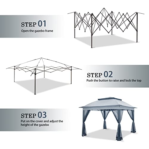 Lynslim Gazebo Tent For Outdoor, Canopy Tent With Mosquito Netting, 11' X 11' Pop Up Gazebo, Portable Gazebo Canopy With Two Tiered Vented Roof For Patio Garden Backyard (Grey) #TOP4