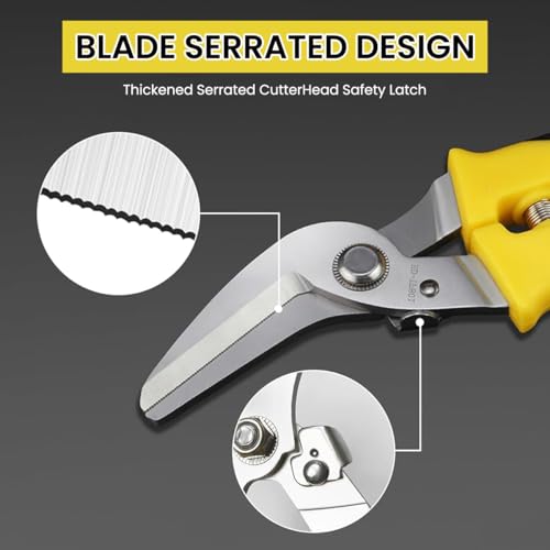 Image of 8 Inch Heavy Duty Scissors Heavy Duty Tin Snips with Stainless Steel Blade, Tin Snips for Cutting Metal Sheet, Garden Pruning Scissors Spring Loaded Labor Saving