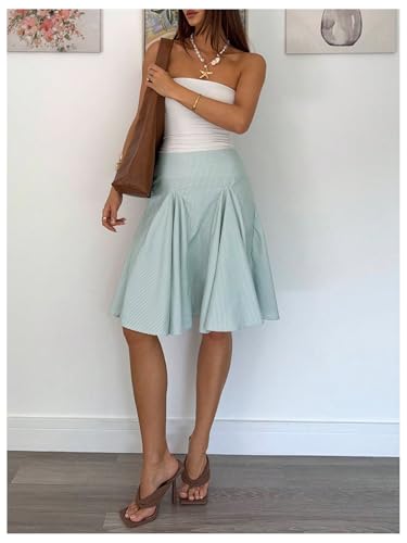 MakeMeChic Women's Summer Vertical Striped A Line Short Skirt Flared Hem Knee Length Skirts4