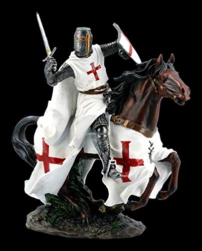 Caballeros Templarios Figura en Caballo en Galope Templario,Figura Decorativa,Artículo Decorativo, Mittelalter-Figur, H 25 CM