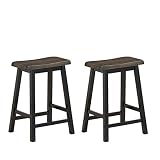 WATERJOY Counter Height Bar Stool, Set of 2 Vintage Solid Wood Saddle-Seat, 24-Inch, Antique Walnut