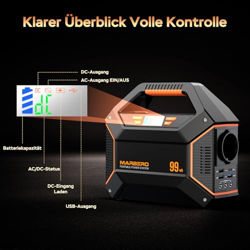 MARBERO Générateur de Courant Portable 27.000mAh avec Panneau Solaire 30W, Power Bank 99Wh avec Prise AC 150W Max et Lampe LED SOS, pour Camping Urgence Maison Voyages et Travail – vue 5