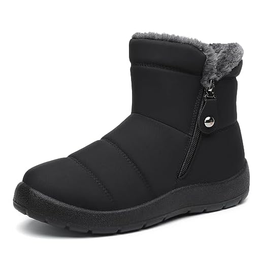 Mishansha Botas de Invierno Mujer Cómodas Lígeras Botines de Nieve Calientes Forradas Botas Antideslizante Impermeables Zapatos con Forro de Pelo, Negro Aceite, 39EU