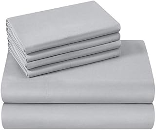 HOMEIDEAS King Sheets Set of 4 Piece Gray Bed Sheet with Deep Pockets - Fitted Sheet & Flat Sheet and Pillowcases Easy Care Soft Brushed Microfibre Fabric 1800 Sheets