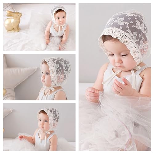 White Lace Baby Bonnet Toddler Bonnets Infant Newborn Girl Cap Summer Hat3