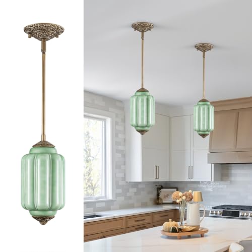 Juhoural Vintage Milk Glass Pendant Light, 5.5" Semi Flush Mount