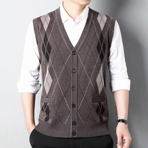 Chaleco de jacquard casual sin mangas con patrón argyle clásico de caballero 4