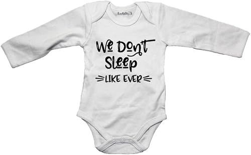 We Don't Sleep - Like Ever! - Baby Grow 0-3 months White Long Sleeve