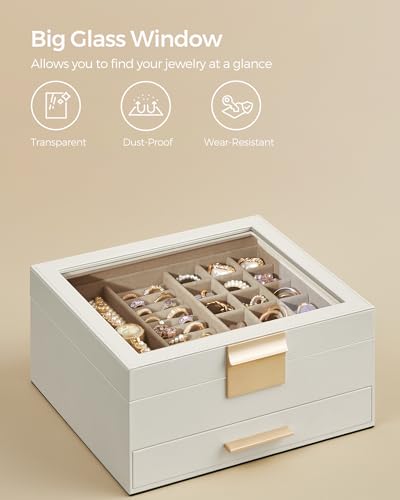 image for SONGMICS Jewelry Box Organizer with Glass Lid, 2-Layer Jewelry Storage