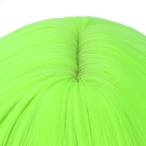 Image of PATTNIUM Neon Green Wig for Girls Kids Short Curly Wavy Wigs with Bangs Light Green Shoulder Length Wavy Heat Resistant Synthetic Wig