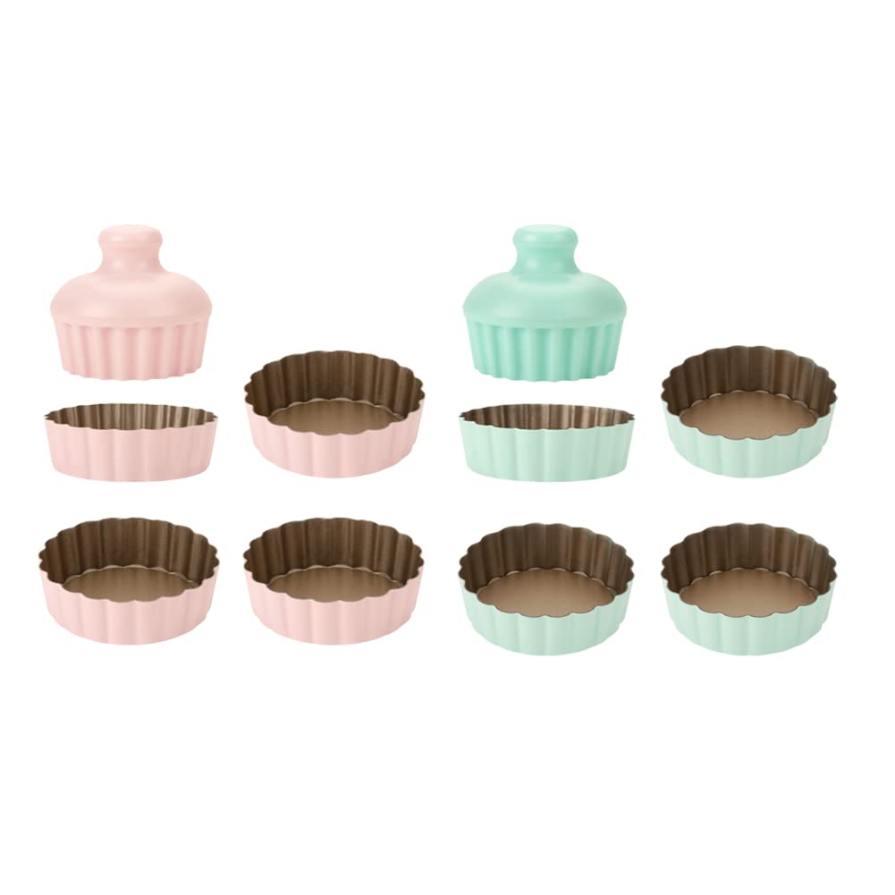CANDeal Ensemble de 10 moules à tarte, 8 moules à quiche avec tasseur à tarte 2PCS, base amovible, ensemble de moules à tarte aux ?ufs antiadhésifs, mini moules à tarte ronds