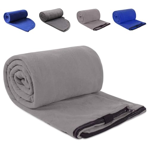 REDCAMP Fleece Sleeping Bag Liner for Adult Warm or Cold Weather Long Full Sized Zipper Camping Blanket for Outdoor Indoor Used with Sack Grey 75
