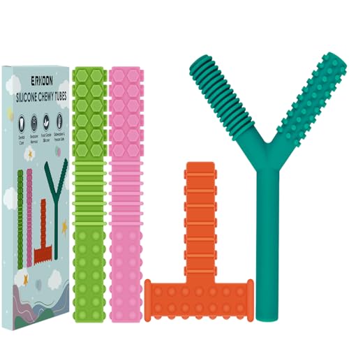 Sensory Chew Stick,ERKOON 4 Pcs Silicone Chew Toys Training and Development Fidget Toy Chewing Necklace for Teething Babies, Autism ADHD SPD, Oral Motor, Anxiety, Autistic Children and Adult Sensory Chew Stick,ERKOON 4 Pcs Silicone Chew Toys Training and Development Fidget Toy Chewing Necklace for Teething Babies, Autism ADHD SPD, Oral Motor, Anxiety, Autistic Children and Adult