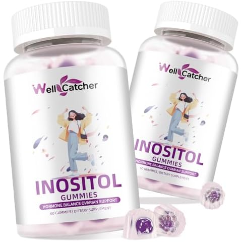 Wellcatcher Inositol Gummies Myo-Inositol & D-Chiro Inositol Ideal 40:1 Ratio Inositol Supplement with Omega-3 Vitamin D3 Supports Healthy Ovulation Cycle Regularity Grape Flavor 2 Packs Cover