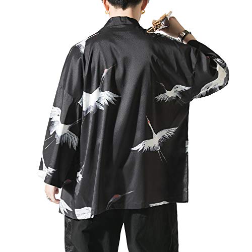 Image of PRIJOUHE Men's Japanese Kimono Cardigan Jackets Casual Long Sleeve Open Front Coat Lightweight Yukata Outwear