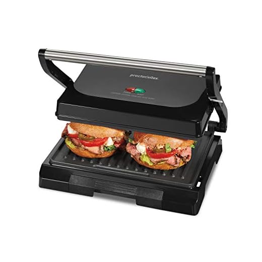 Proctor Silex Panini Press Sandwich Maker and Electric Indoor Grill, 1000 watts, Easy Clean Nonstick Grids, Compact Upright Storage, Black (25440PS)