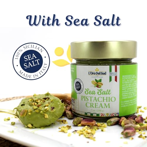 Pistachio Cream with Sea Salt, Sicilian Sweet & Salty Pistachio Spread, 7 oz (200g), Sweet Pistachio Butter, Product of Italy, L’Oro Del Sud - Image 4