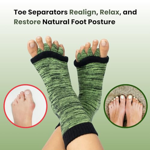 Image of DIRTS cotton Foot Alignment Socks 5 Toe seprator -Easing Bunion, Plantar Fasciitis, Hammer Toes, and Pain Relief |- Size UK6-9 (Green, S)