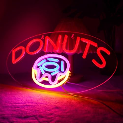 Image of DONUTS Neon Signs for Wall Decor Neon Lights for Business Led Signs Suitable for Bakery Dessert Cake Shop Convenience Stores Supermarkets 5V Power Adapter 16.1*9 Inch (Blue+ Red+Pink+Yellow)