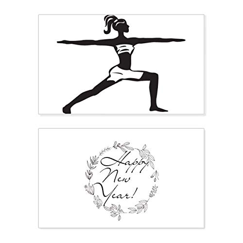 Tarjeta de Año Nuevo Yoga Girl con diseño de silueta deportiva y mensaje de bendición