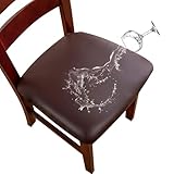 Genina Waterproof PU Leather Seat Covers for Dining Chairs,Chair Seat Covers Set of 4, Stretchable Dining Room Chair Seat Covers for Chair Protector Slipcover for Kitchen
