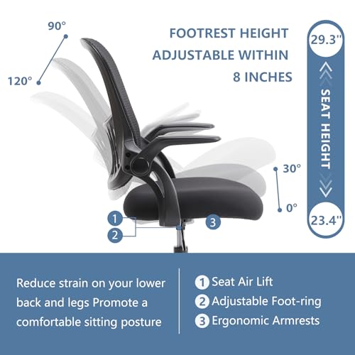 Image of DUMOS Drafting Chair with Flip-up Arms, Tall Office Standing Desk Chair with 360 Swivel Rolling Wheels, Counter Height Adjustable, High Ergonomic Mesh Computer Chairs, Ink