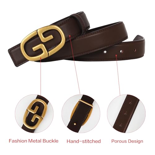 Image of Women's Fashion Classic Metal Buckle Leather Belt with Jeans Dress