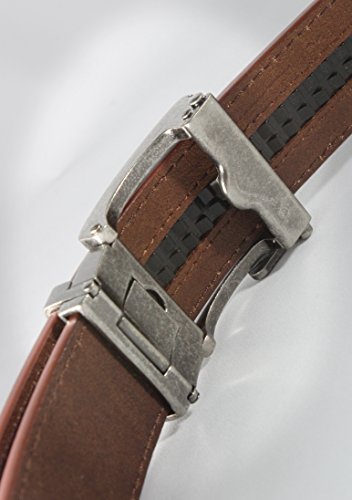 Men's Leather Ratchet Click Belt - Classico Antique Silver Buckle with Sienna Tan Leather Belt (Trim to Fit: Up to 35'' Waist)3