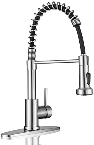 Kitchen Sink Faucets, Kitchen faucets with Pull Down Sprayer WEWE sus304 Stainless Steel Brushed Nickel Single Handle Single Hole Faucet for Farmhouse rv Utility bar Laundry Sinks