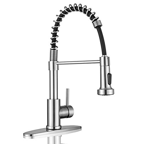 Comparison: Best Faucet For Outdoor Kitchen 5 WEWE Kitchen Faucets, Commercial Brushed Nickel Stainless Steel Pull Down Sprayer Single Hole Single Handle RV Farmhouse Laundry Outdoor Faucet for Kitchen Sink, llaves para fregaderos de cocina
