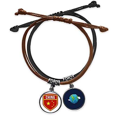 Pulsera de la bandera de China con cordón trenzado y cuero ajustable