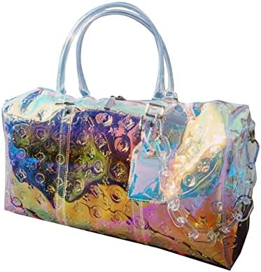 XinMaJiaSnail Holographic Duffel Bag Clear Weekender Bag For Women Girls Carry On Rainbow Travel Beach Bag Large Gym Shoulder Bag Handbag Cross-Body Purses Bag Clear,rainbow