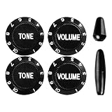 4 botones de control de velocidad de guitarra, 2 volúmenes, 2 tonos, aptos para potenciómetros métricos, botones de potica, para guitarra, bajo, negro (negro, tamaño: 0,69 x 1 x 0,52 x 0,22 pulgadas)