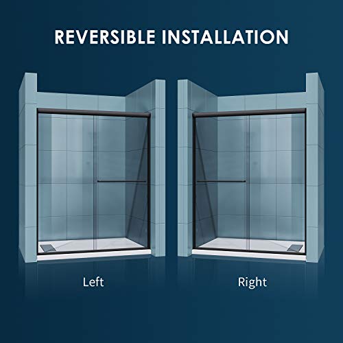 Sunny Shower Glass Shower Door Frameless Double Sliding Shower Glass Door, 1/4 Inch Clear Glass Shower Panel, Stainless Steel Hardware, Bathroom Sliding Door, Black Finish 46.5-48 In.w X 72 In.h #TOP1