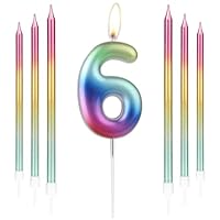 Rainbow Number 6 Birthday Candle, Used for Decorating Cakes and Desserts at Party for People of All Ages and Celebrating Various Events