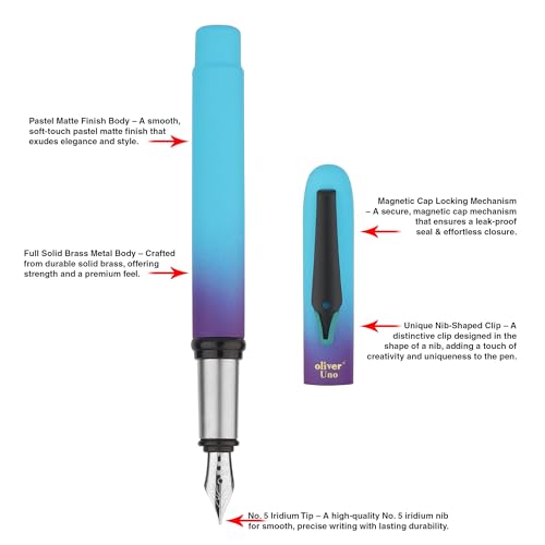 Image of Oliver UNO Rangoli Fountain Pen - Matte Pastel Finish, Solid Brass Body, Magnetic Cap, with T Box