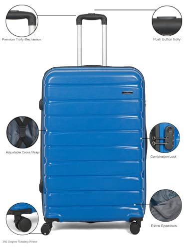 Image of Teakwood 76 CM Unisex Trolley Bag for Travel, Hard Cabin Trolley Large Travel Suitcase Bag, Lock System 360 Degree 8 Rotating Wheels (76 CM, Royal Blue)