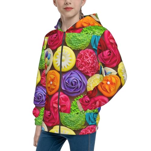 Brightly Colored Cupcakes Kids Pullover Hoodies Boys Zip Up Sweatshirts Girls Athletic Clothes with Pocket