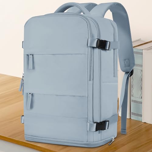 Image of coowoz Large Travel Backpack For Women Men,Carry On Backpack Flight Approved,Hiking Backpack Waterproof Outdoor Rucksack Casual Daypack Fit 15.6 Inch Laptop Shoes Compartment,30L (Gray Blue)