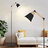 HMVPL Farmhouse Floor Lamp for Living Room, Rustic Standing Lamp with 5W 3000K Bulb, Wood Corner Floor Lamp with Foot Switch, Height Adjustable, Boho Pole Tall Lamp for Bedroom Reading Office Nursery