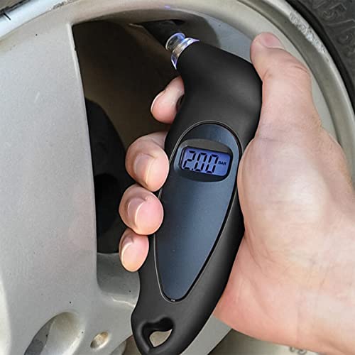Digital Tire Pressure Gauge, 150 PSI 4 Settings Car Tire Gauge Reader, Backlit LCD and Non-Slip Grip Air Measurement Checker Tool, Auto Accessories for Car Truck Bicycle Motorcycle (Black)