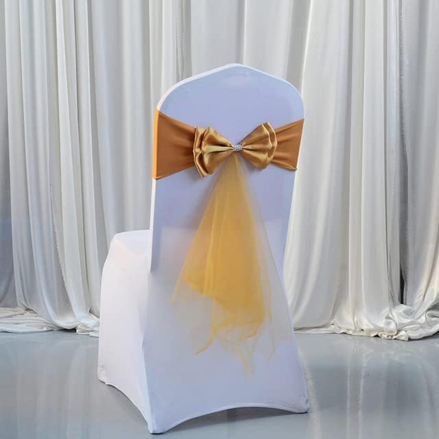 Satin Organza Chair Sash Wedding Chair Knot Decoration Chair Bow Tie for Wedding Banquet Party Event Decoration Champagne (Natural Yellow) 1pc